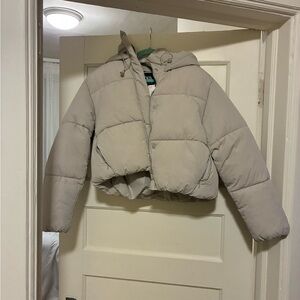 Women Gray/Taupe Cropped Puffer Jacket